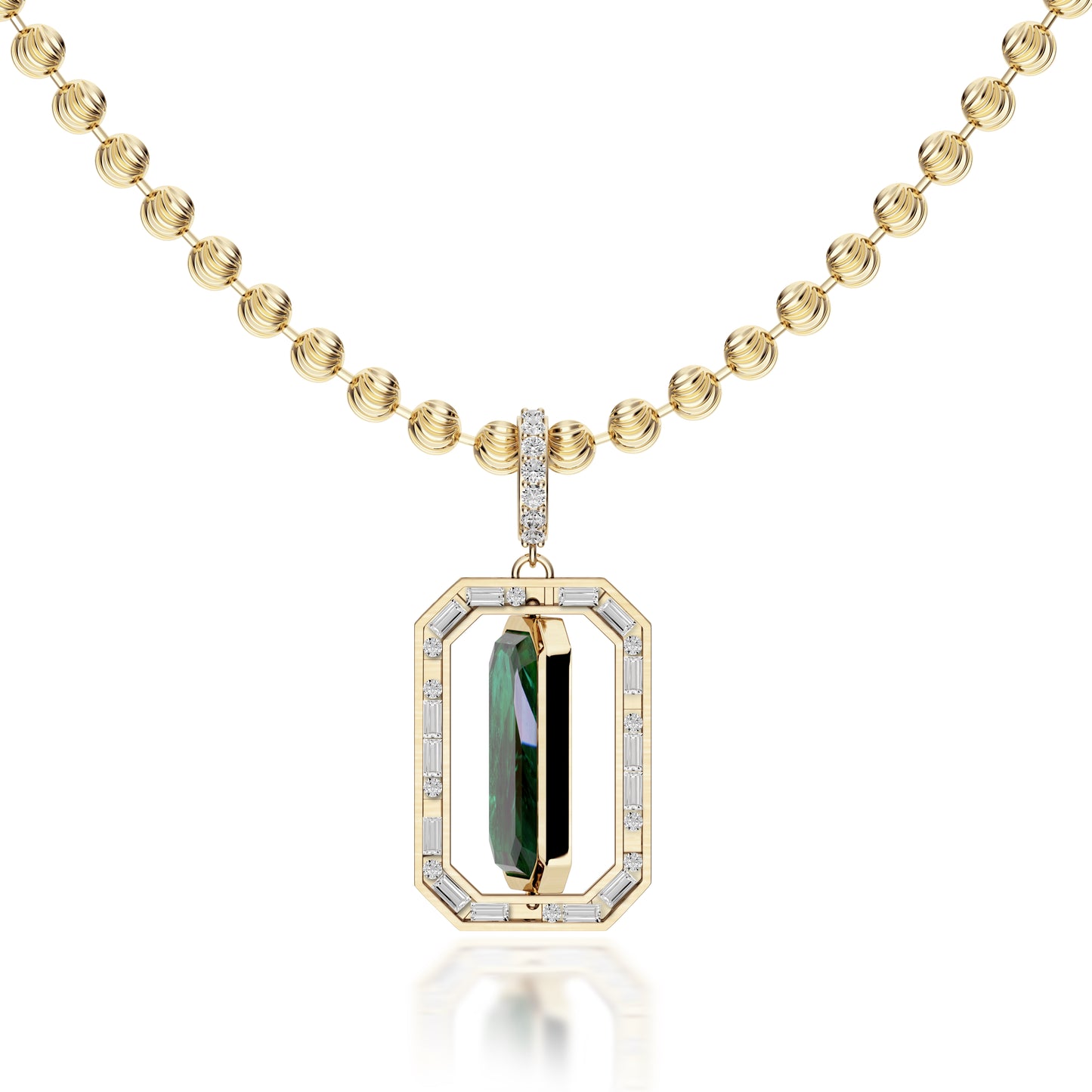 18kt Gold Emerald cut & Diamond 'Morse Code' Flip Pendant