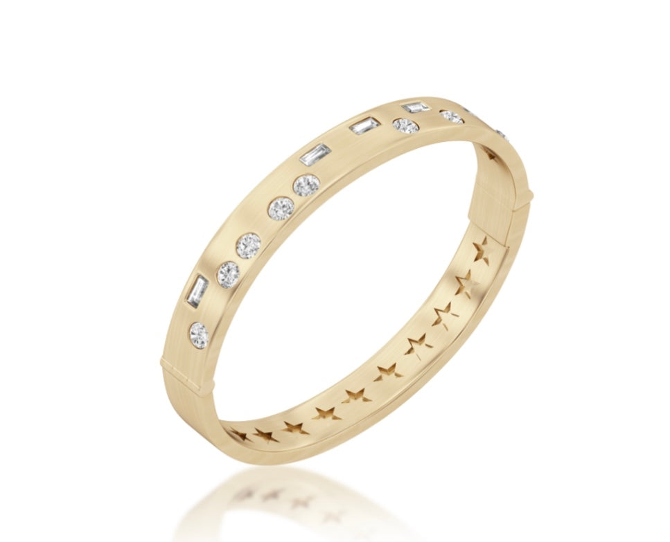 18kt Gold & Diamond Morse Code " I Love You" Bangle