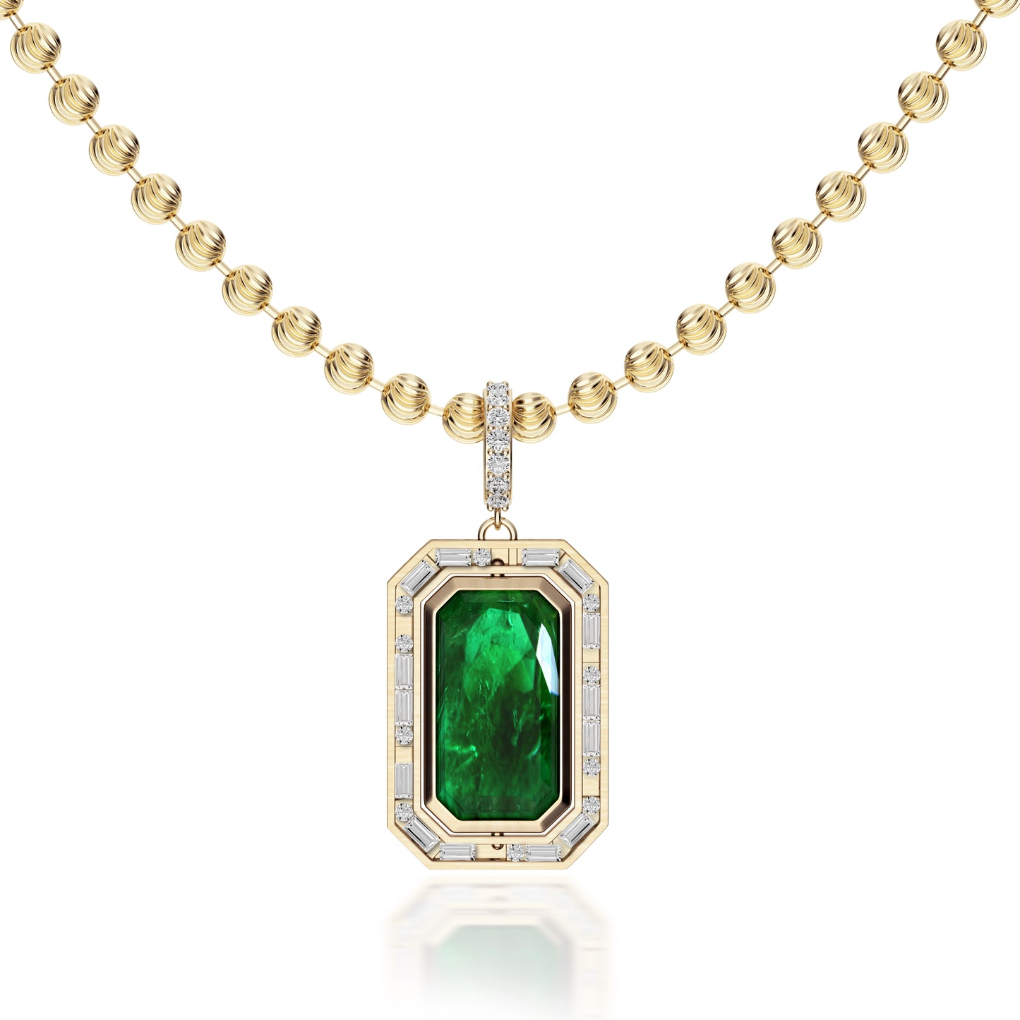 18kt Gold Emerald cut & Diamond 'Morse Code' Flip Pendant