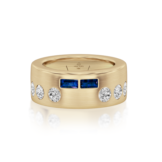 18kt Gold London Blue Sapphire and Diamond 'Morse Code' Ring