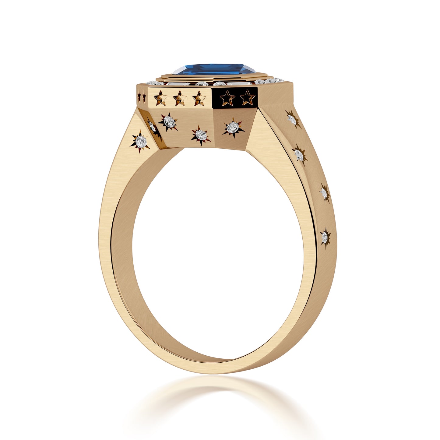 18kt Gold African Blue Topaz and Diamond 'Morse Code' Flip Ring