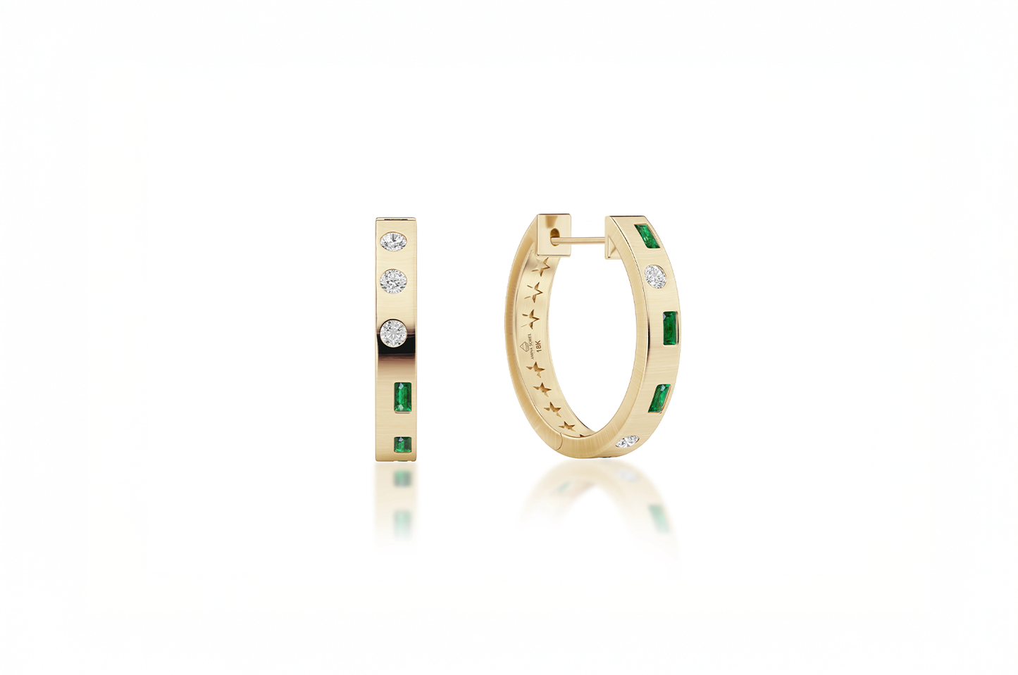 18kt Gold Columbian Emerald & Diamond 'Morse Code' Hoop Earrings