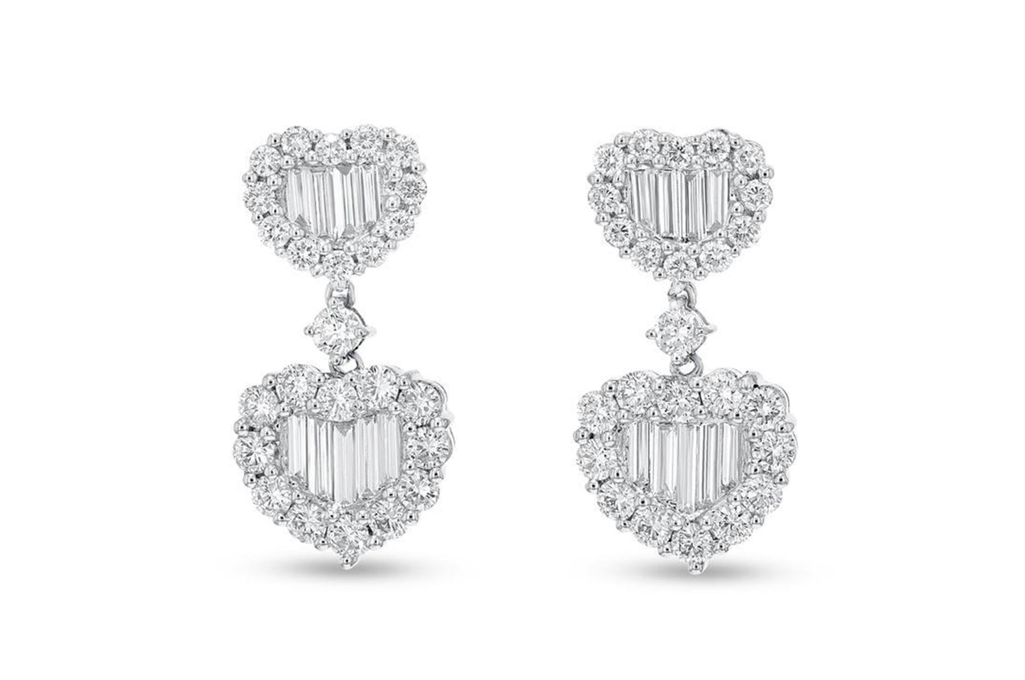 'Hearts Among Us' 18K White Gold Diamond Earrings, 2.77 Carats