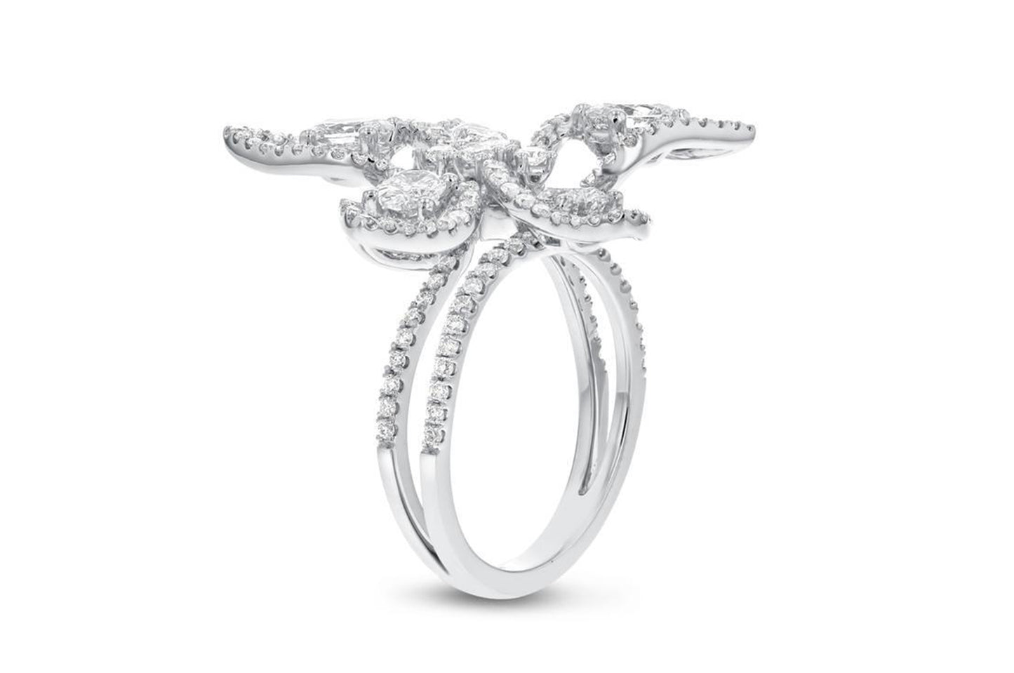 18K White Gold Diamond Flower Ring, 2.38 Carats