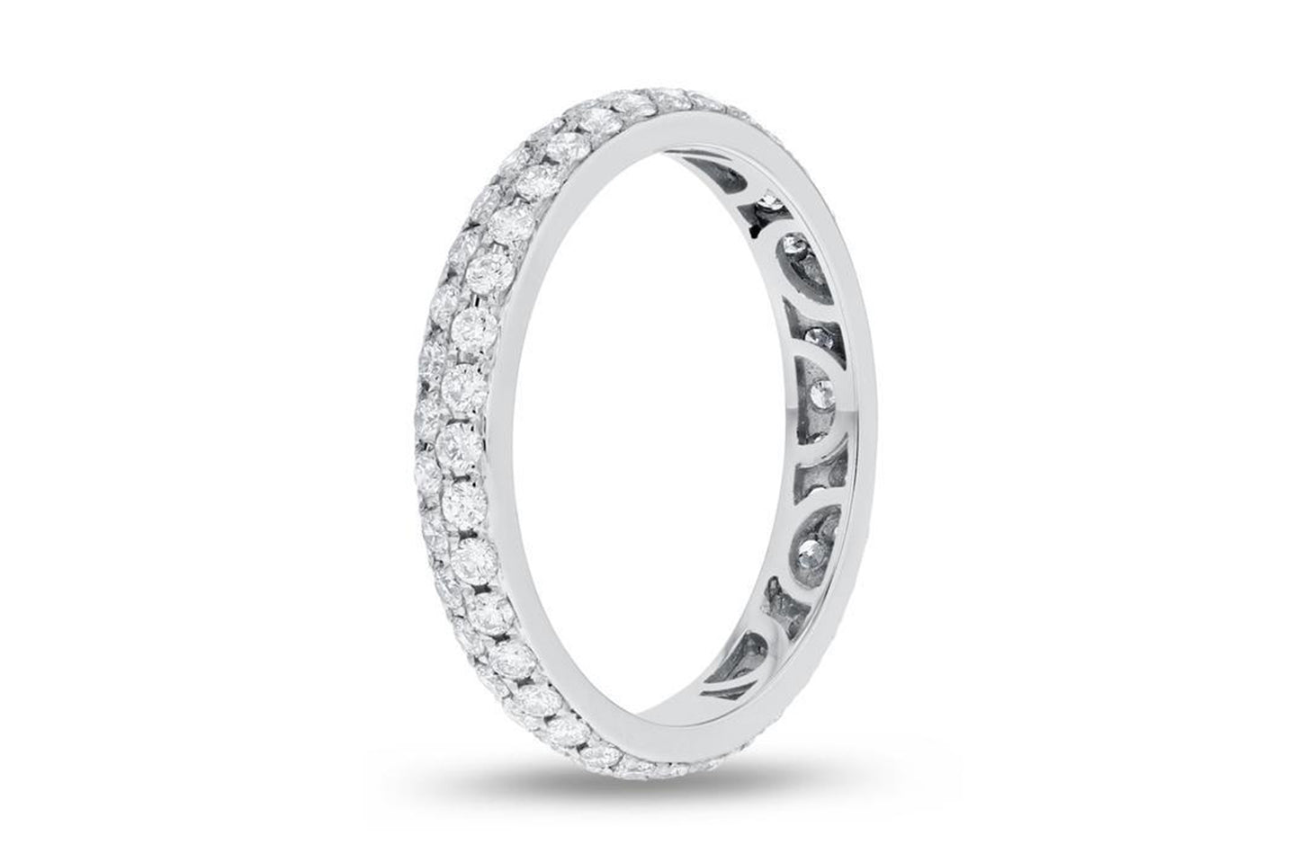 Diamond White Gold 2 Row Micropave Eternity Band, 0.84 Carats