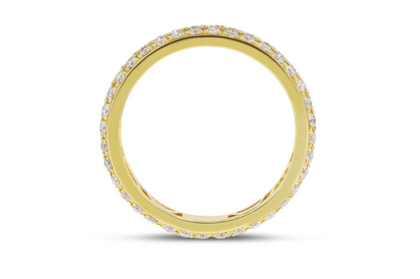 Diamond Yellow Gold 2 Row Micropave Eternity Band, 0.88 Carats