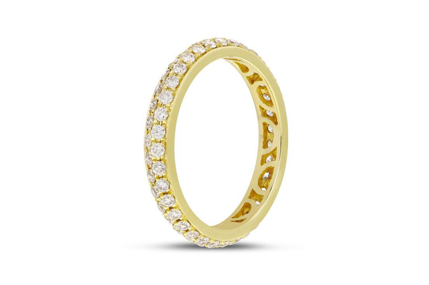 Diamond Yellow Gold 2 Row Micropave Eternity Band, 0.88 Carats