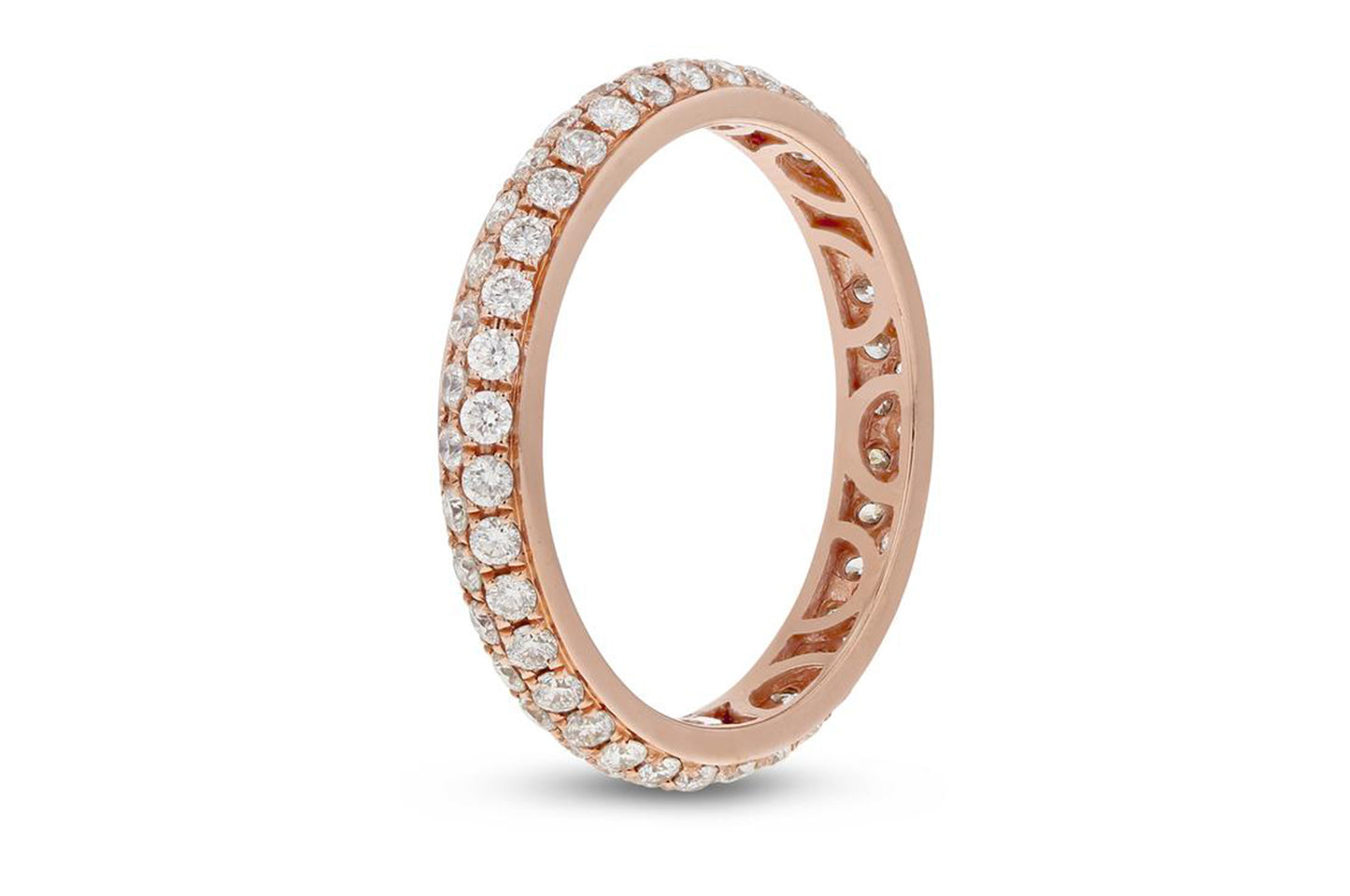 Diamond Rose Gold 2 Row Micropave Eternity Band, 0.85 Carats