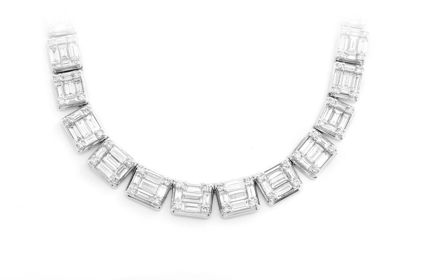 Graduated Square Baguette Necklace 14k 17.75ctw