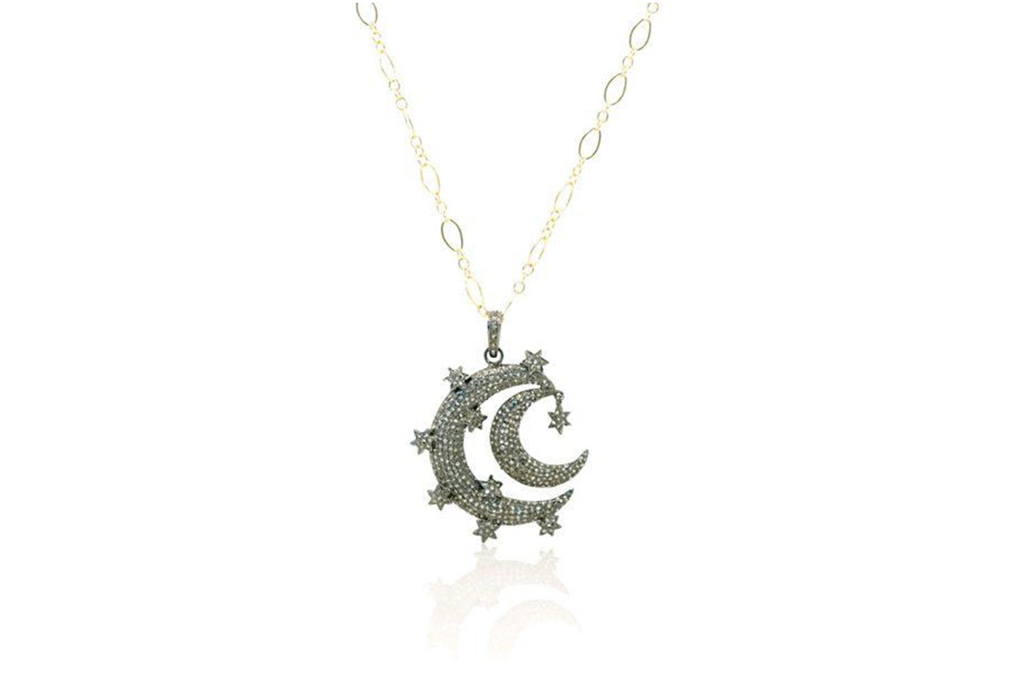 Diamond Pave Double Half Moon & Stars