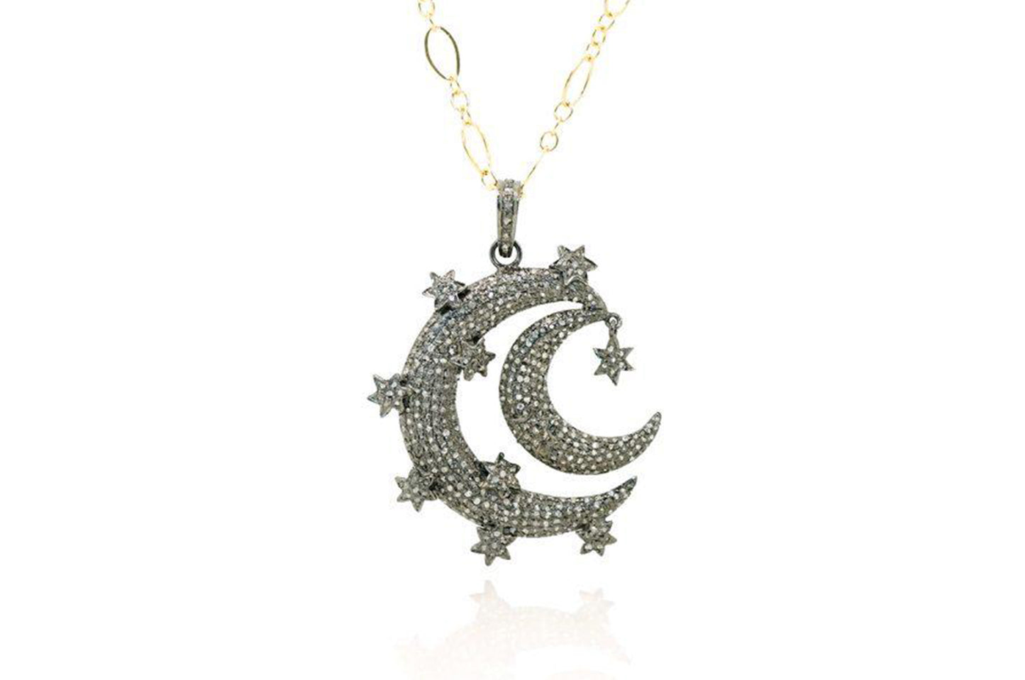 Diamond Pave Double Half Moon & Stars
