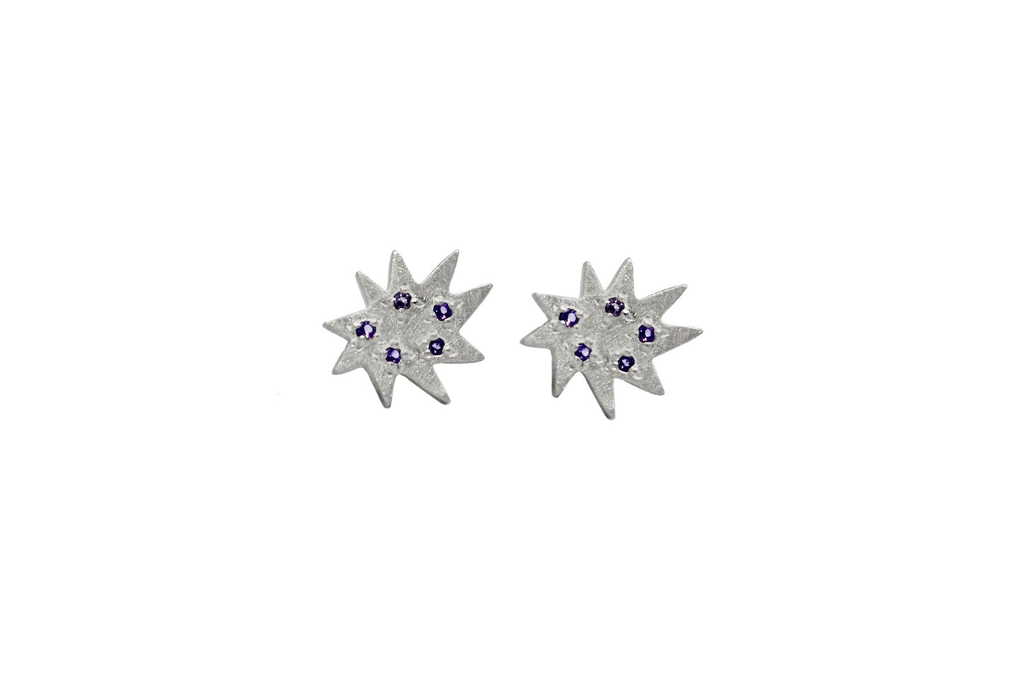 Mini Stella Silver Stud Earrings with Amethyst- Emily Kuvin