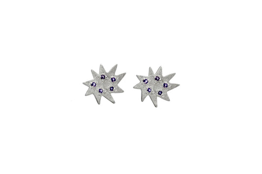 Mini Stella Silver Stud Earrings with Amethyst- Emily Kuvin