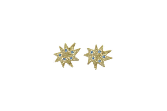 Mini Stella Gold Stud Earrings with Blue Topaz- Emily Kuvin