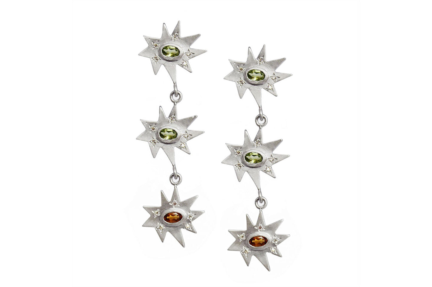 Silver Triple Stellina Earrings: Peridot, Citrine- Emily Kuvin