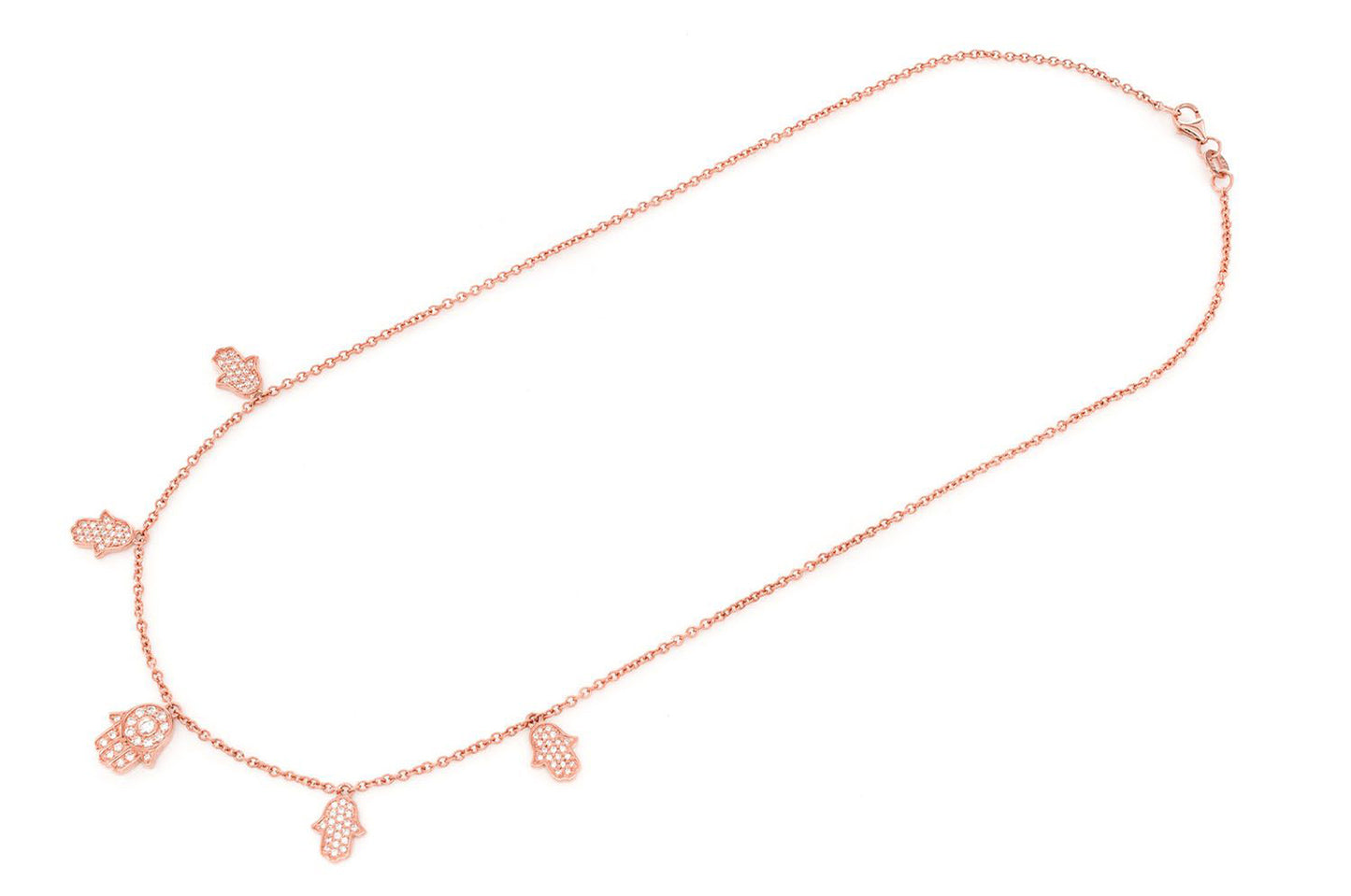 5 Hamsa Rolo Necklace 14k 0.40ctw
