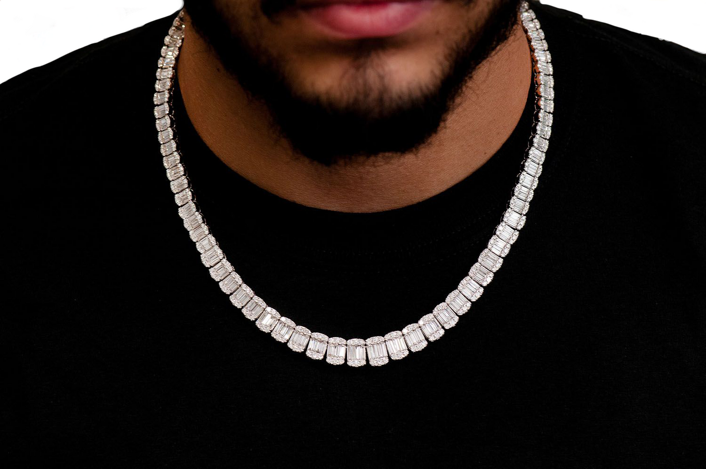 Graduated Baguette Oval Link Necklace 14k 31.35ctw