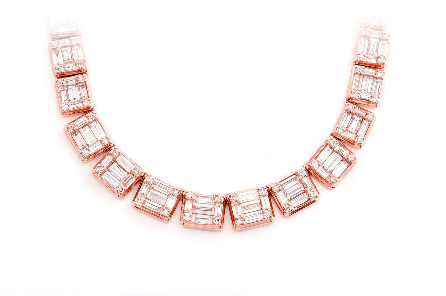 Graduated Square Baguette Necklace 14k 17.75ctw