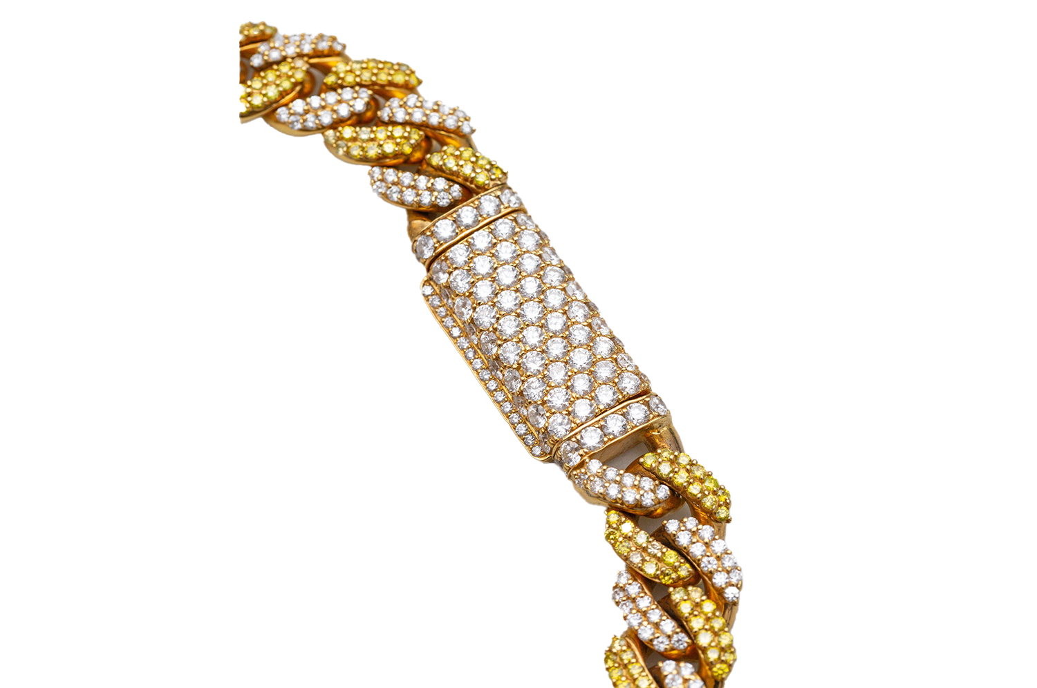 Two Tone Yellow & White Diamond Cuban Chain Necklace