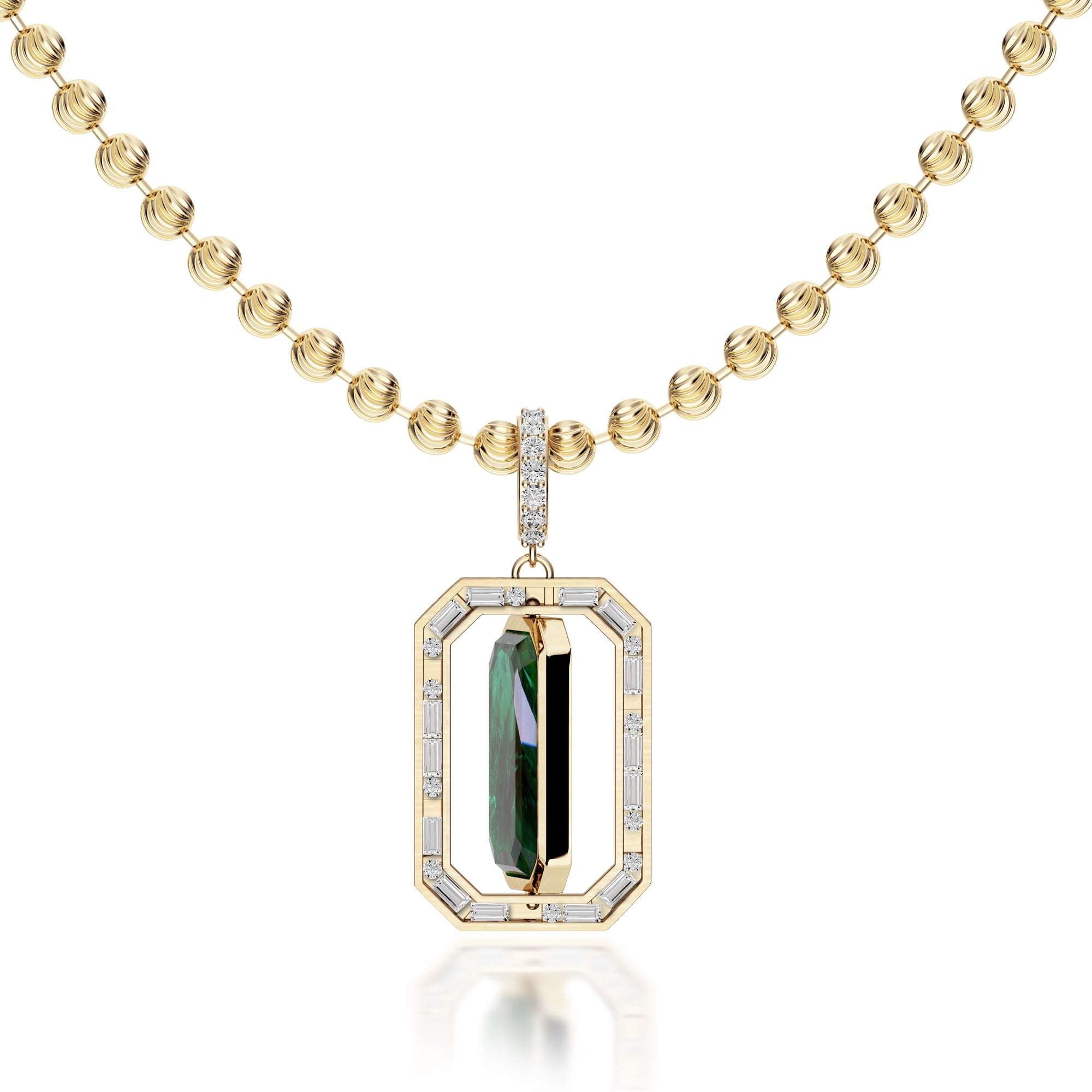 Amina Sorel 18kt Gold Emerald cut & Diamond 'Morse Code' Flip Pendant