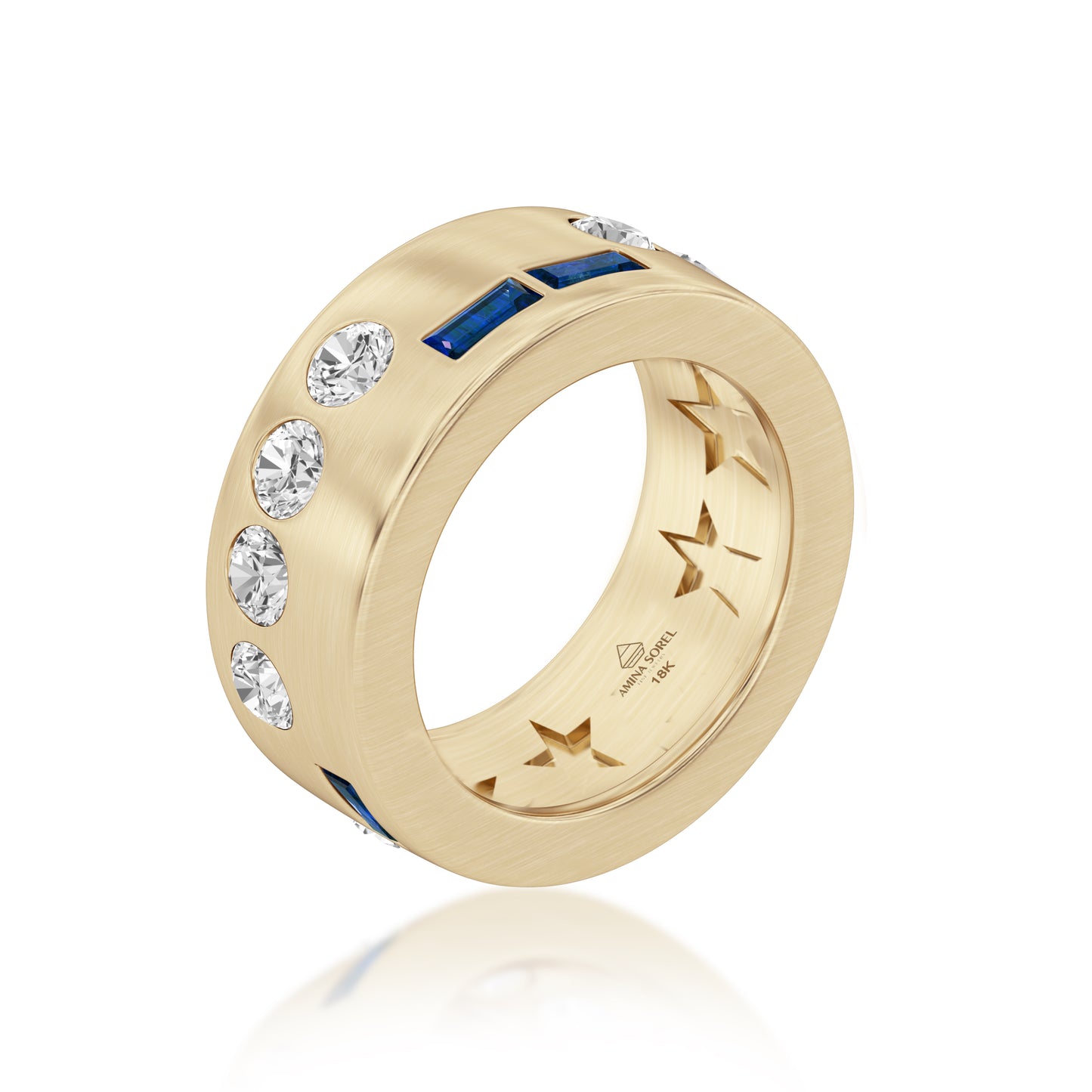 Amina Sorel 18kt Gold London Blue Sapphire and Diamond 'Morse Code' Ring