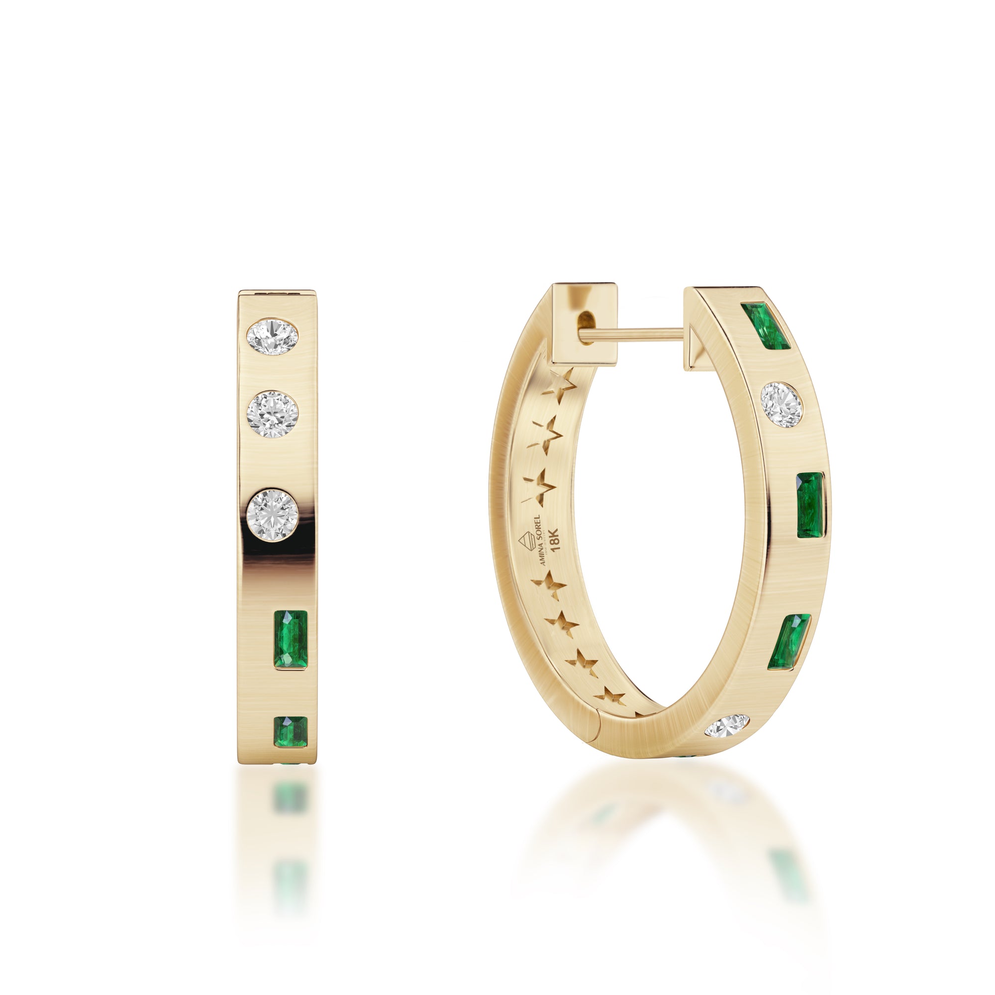 Amina Sorel 18kt Gold Columbian Emerald & Diamond 'Morse Code' Hoop Earrings