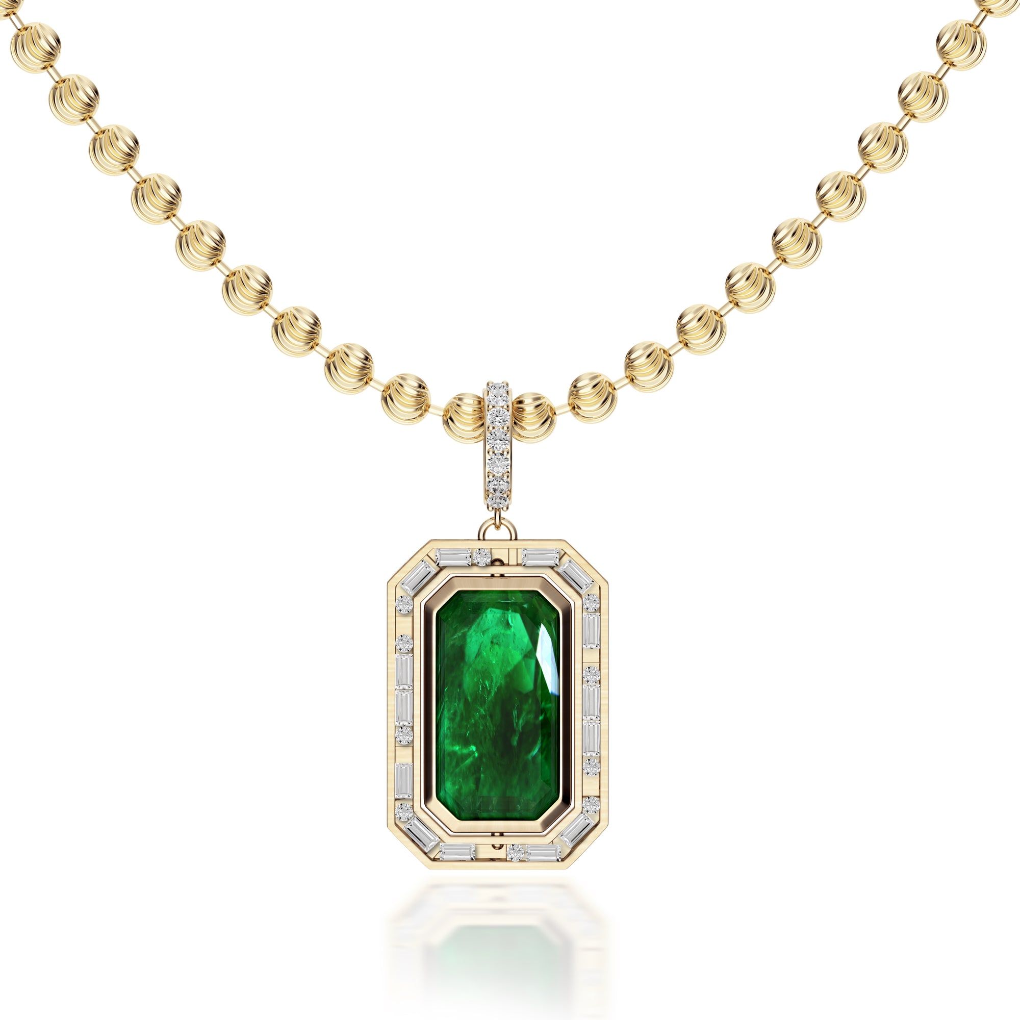Amina Sorel 18kt Gold Emerald cut & Diamond 'Morse Code' Flip Pendant