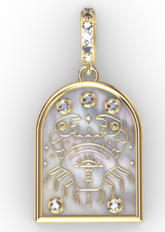 18k Gold & Diamond "Cancer" Zodiac Pendant