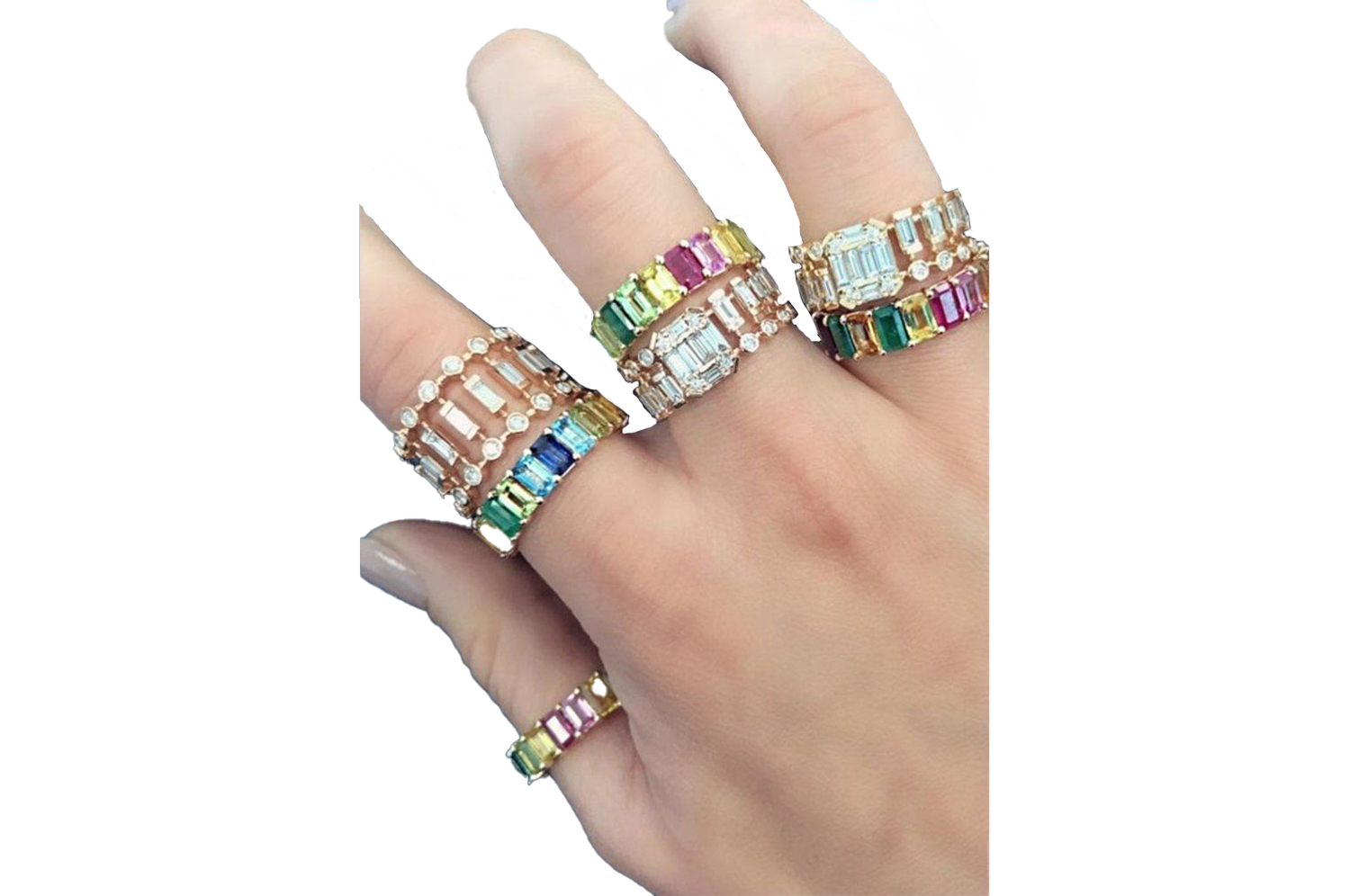 Baguette top rainbow ring