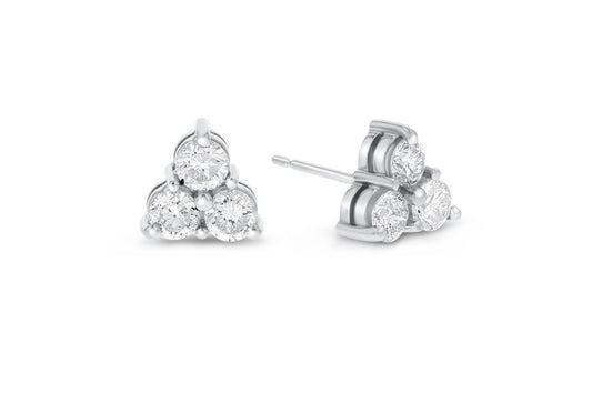 Trio 14K White Gold Diamond Stud Earrings, 1.15 Carats