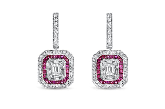 18K White Gold Ruby & Diamond Earrings, 2.82 Carats