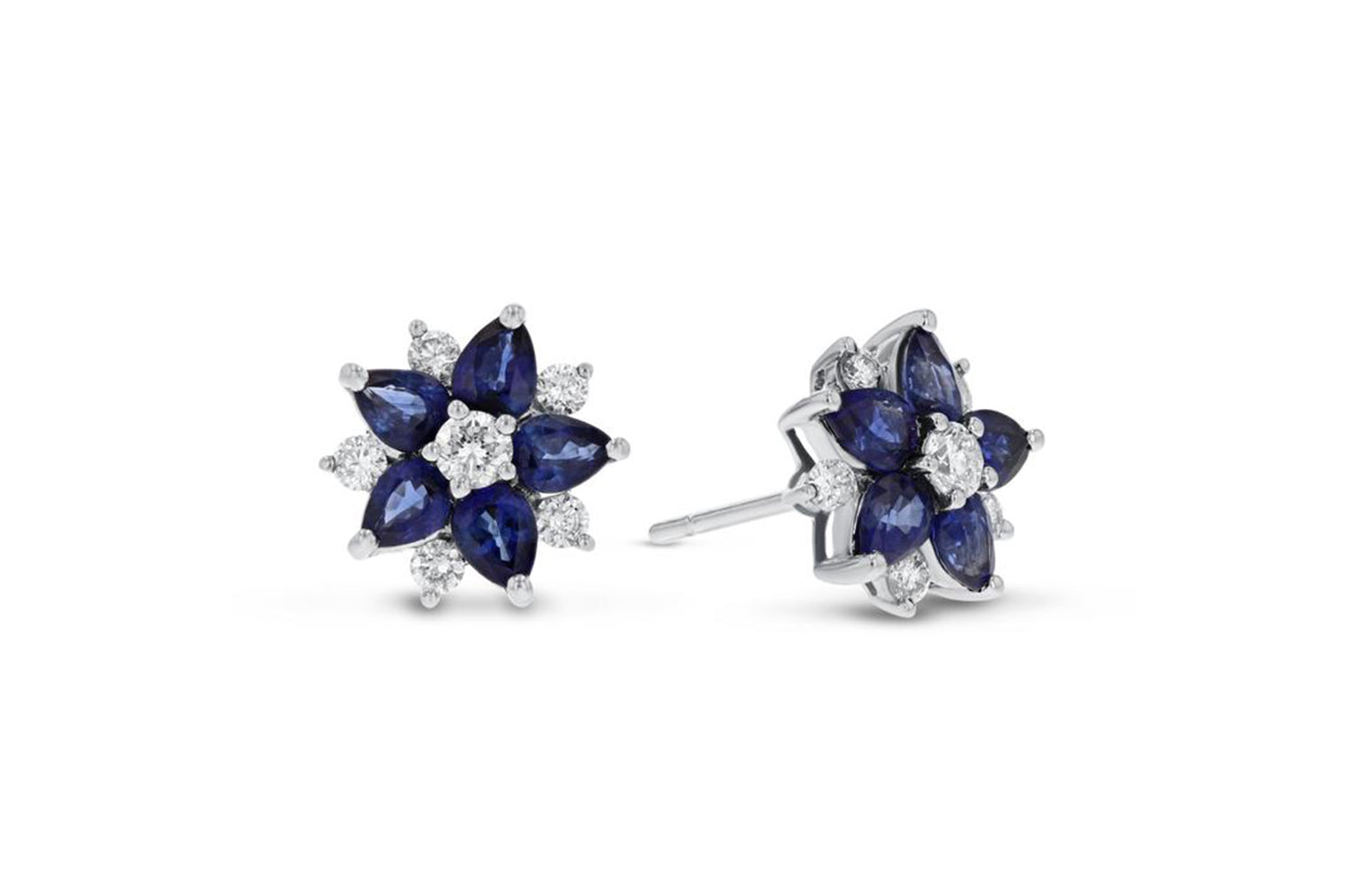18K White Gold Sapphire & Diamond Flower Earrings, 2.26 Carats