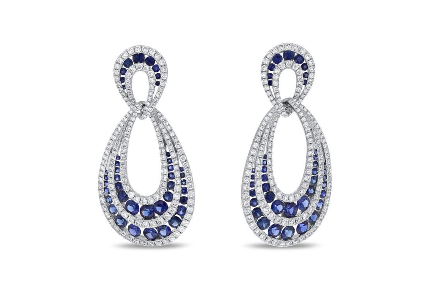 18K White Gold Sapphire & Diamond Earrings, 5.54 Carats