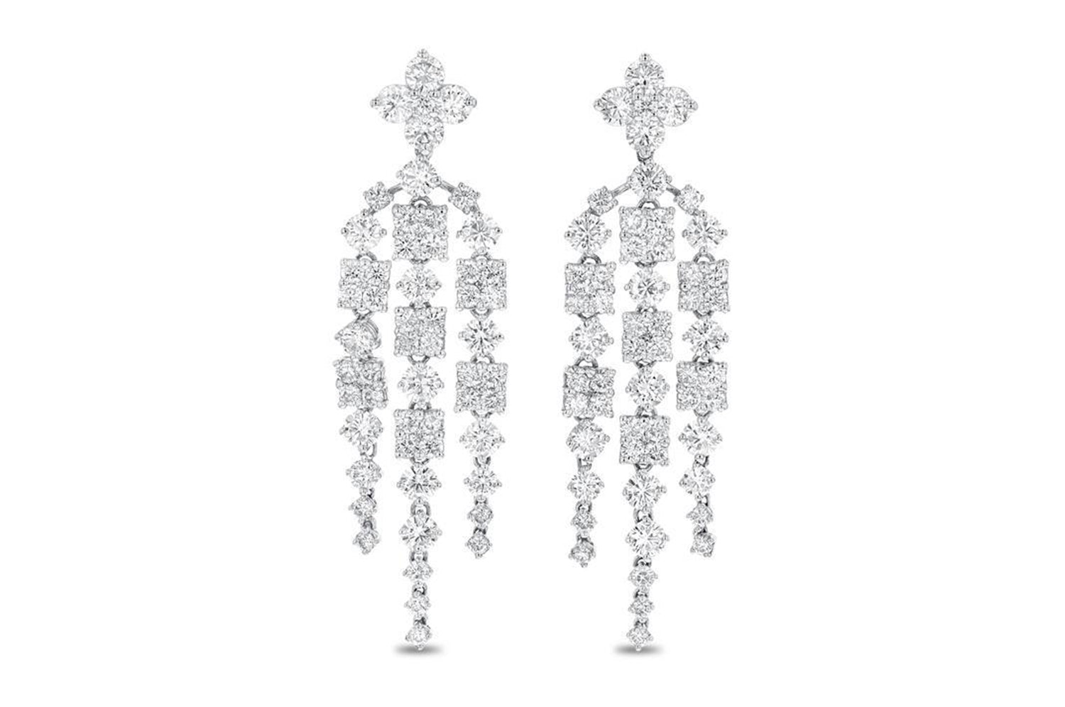 'Cannes' 18K White Gold Chandelier Earrings, 7.17 Carats