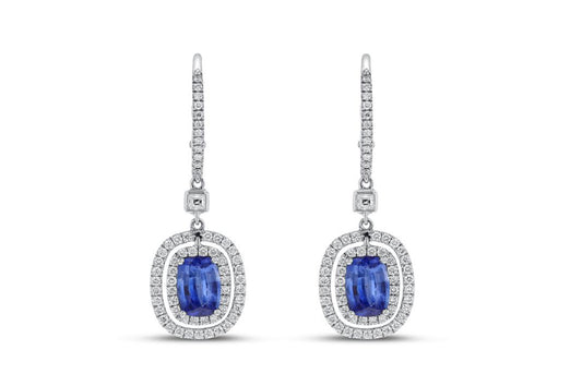 18K White Gold Sapphire & Diamond Earrings, 2.88 Carats