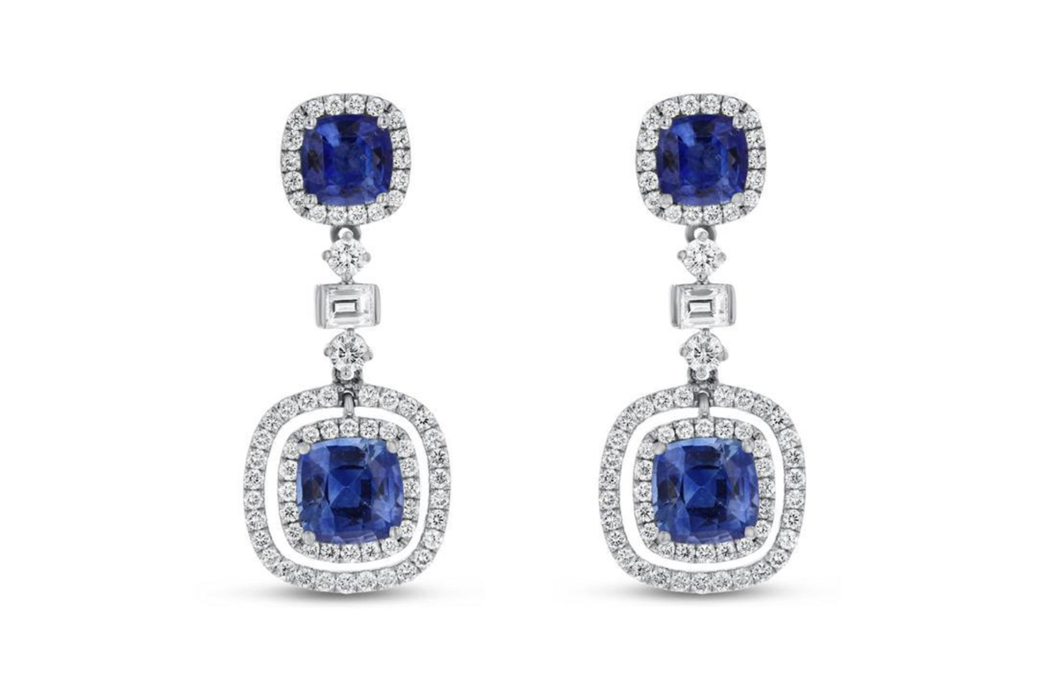 18K White Gold Sapphire & Diamond Earrings, 4.91 Carats