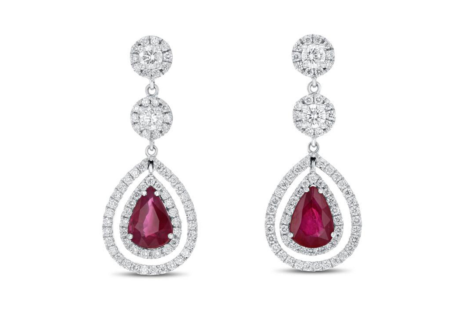 18K White Gold Ruby & Diamond Earrings, 3.26 Carats