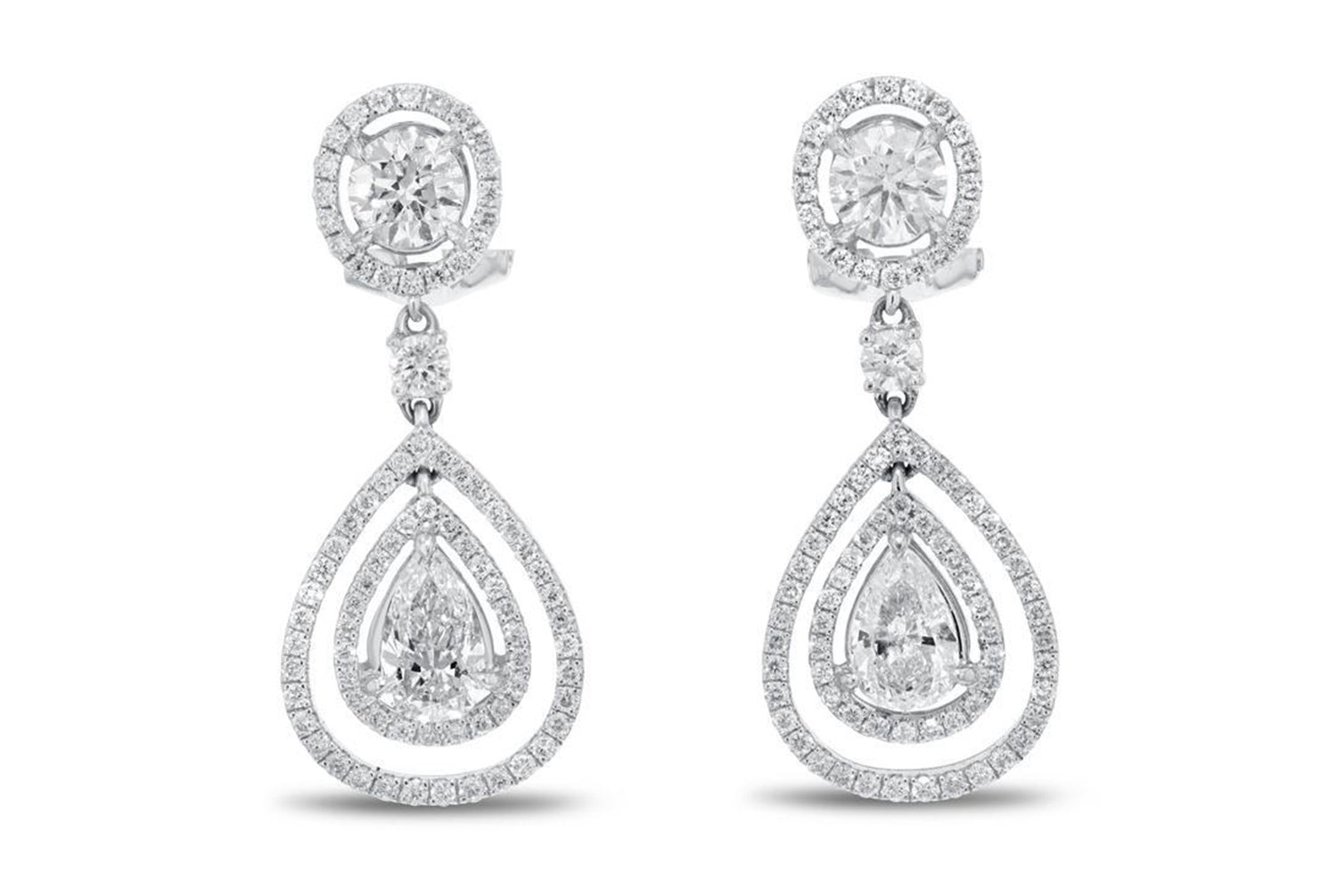 'Lucille' 18K White Gold Diamond Earrings, 2.62 Carats
