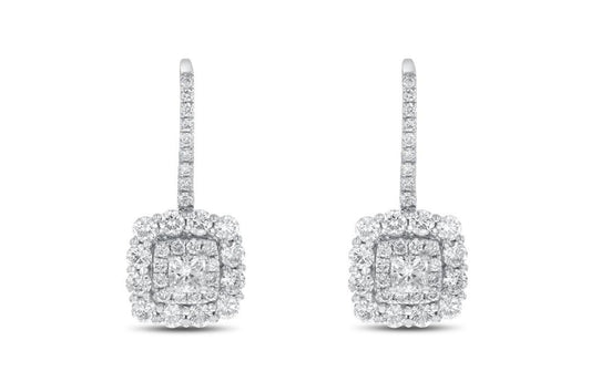 18K White Gold Diamond Earrings, 1.80 Carats