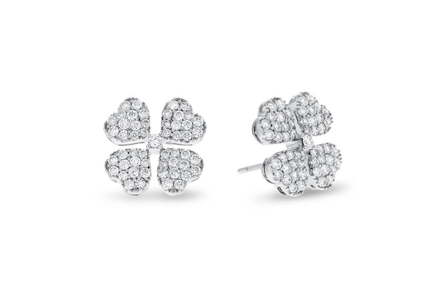 Clover Shaped Diamond Earrings, 18K White Gold 1.04 Carats