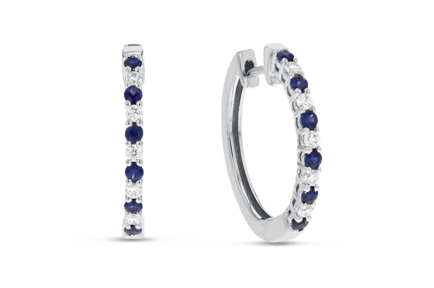 Sapphire & Diamond Mini Earrings, 18K White Gold, 0.64 Carats