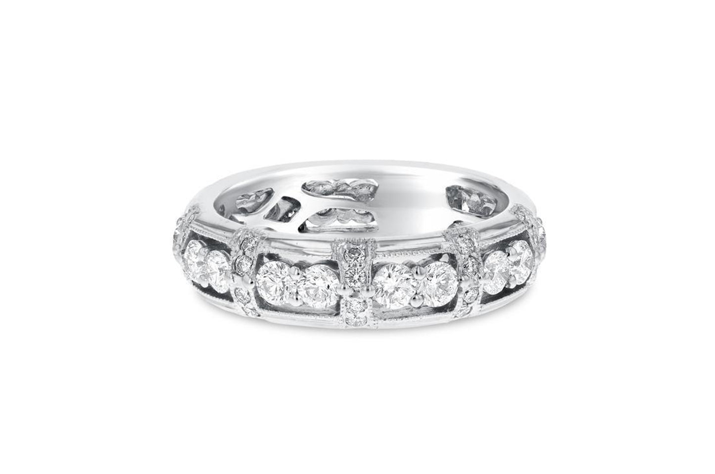 18K White Gold Diamond Wedding Band, 1.50 Carats