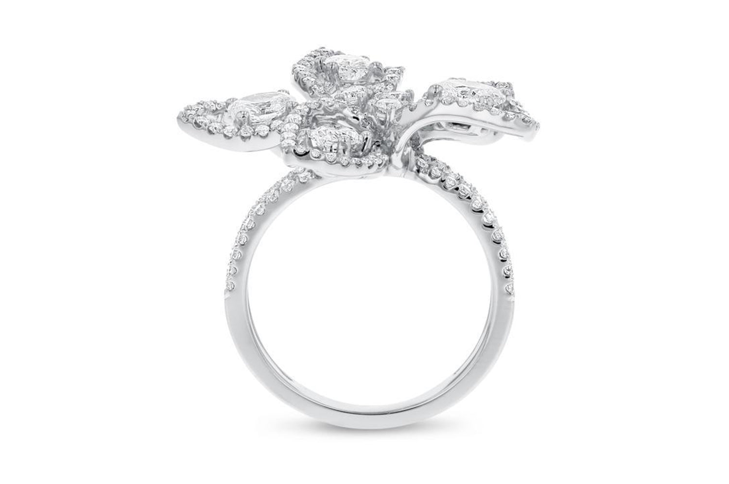 18K White Gold Diamond Flower Ring, 2.38 Carats