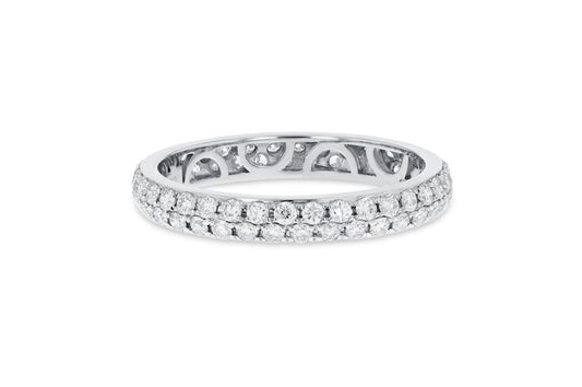 Diamond White Gold 2 Row Micropave Eternity Band, 0.84 Carats