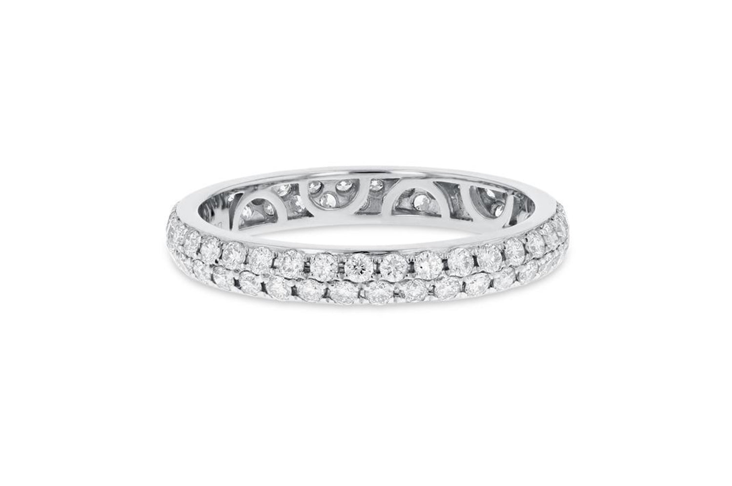Diamond White Gold 2 Row Micropave Eternity Band, 0.84 Carats