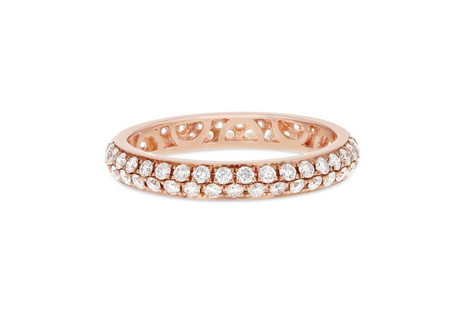 Diamond Rose Gold 2 Row Micropave Eternity Band, 0.85 Carats