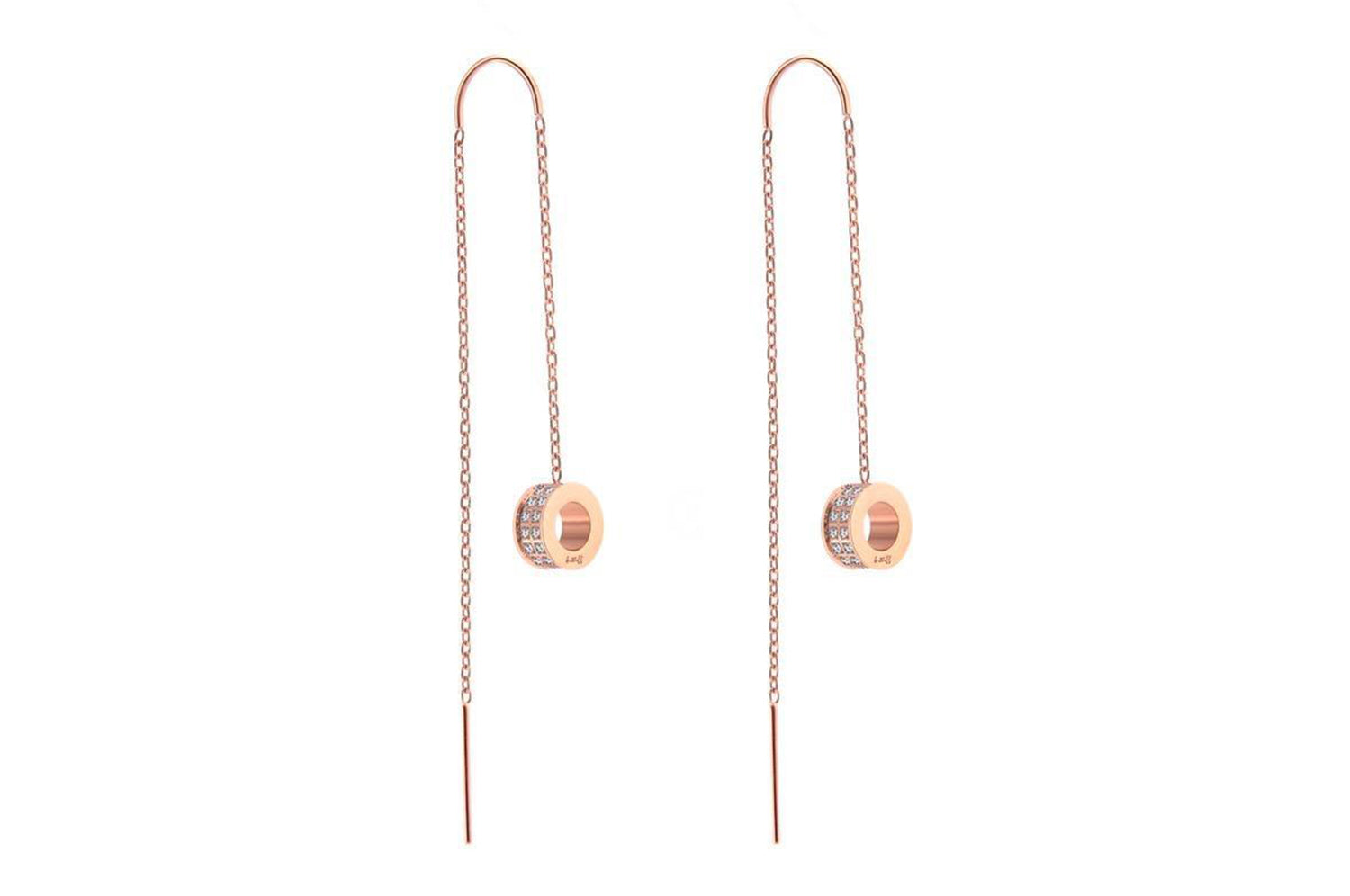 Thread Dangling Circle Pave Earrings