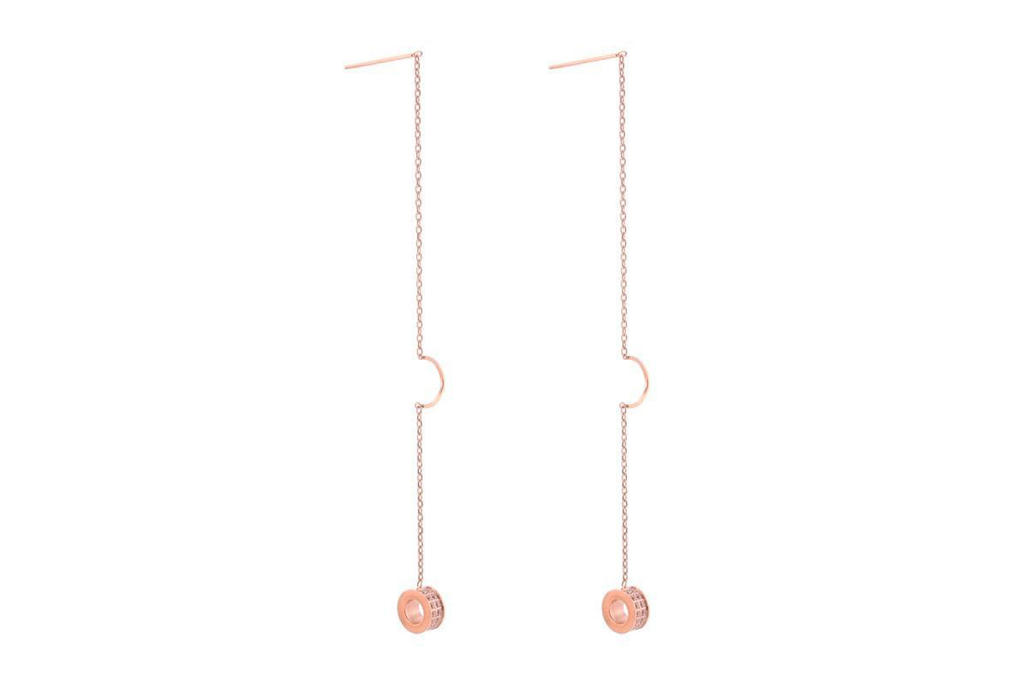 Thread Dangling Circle Pave Earrings