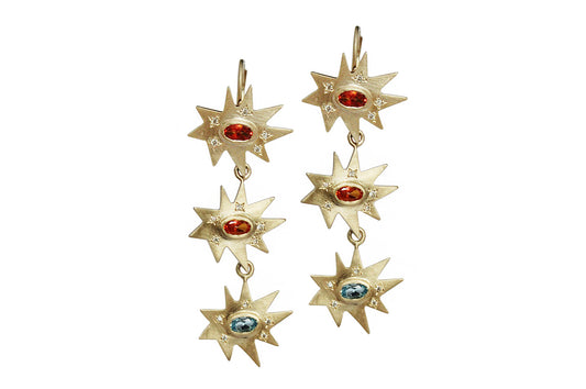 Gold Triple Stellina Earrings: Topaz- Emily Kuvin