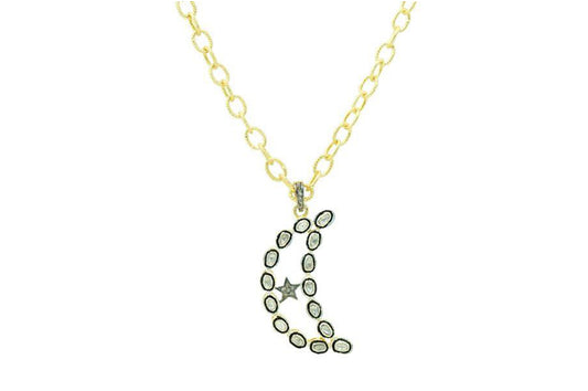Diamond Half Moon and Star Necklace